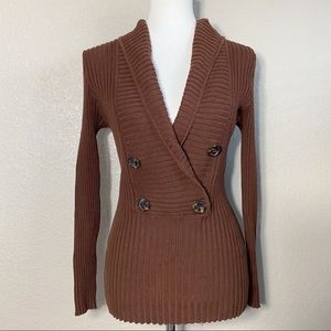 Tracy M Brown Ribbed Knit Chunky Button Sweater Md